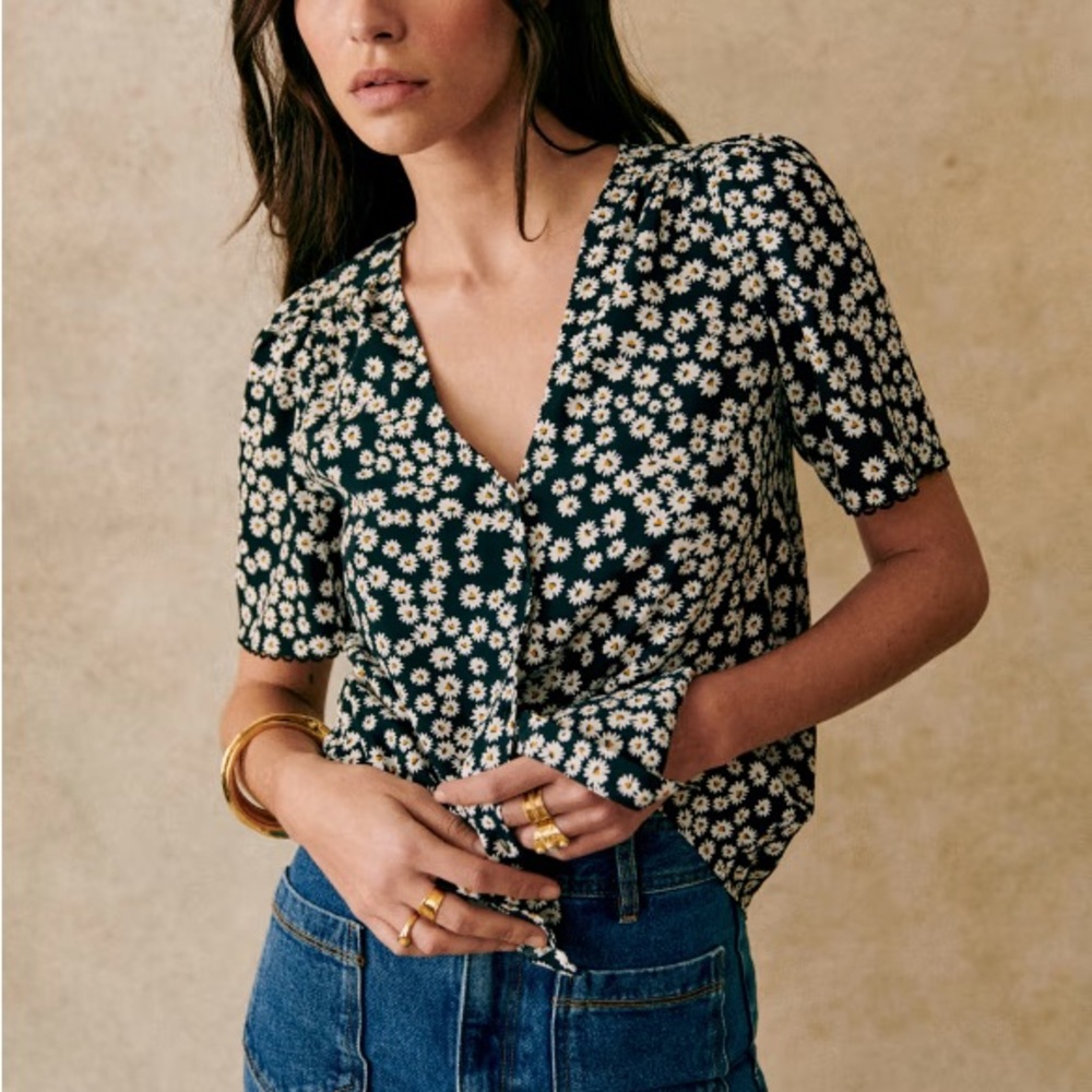 Sezane Black and White Floral Indira shirt